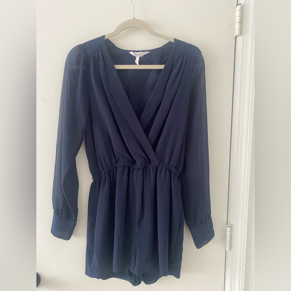 BCBG Generation Navy Blue Sheer Sleeve Romper Size Small